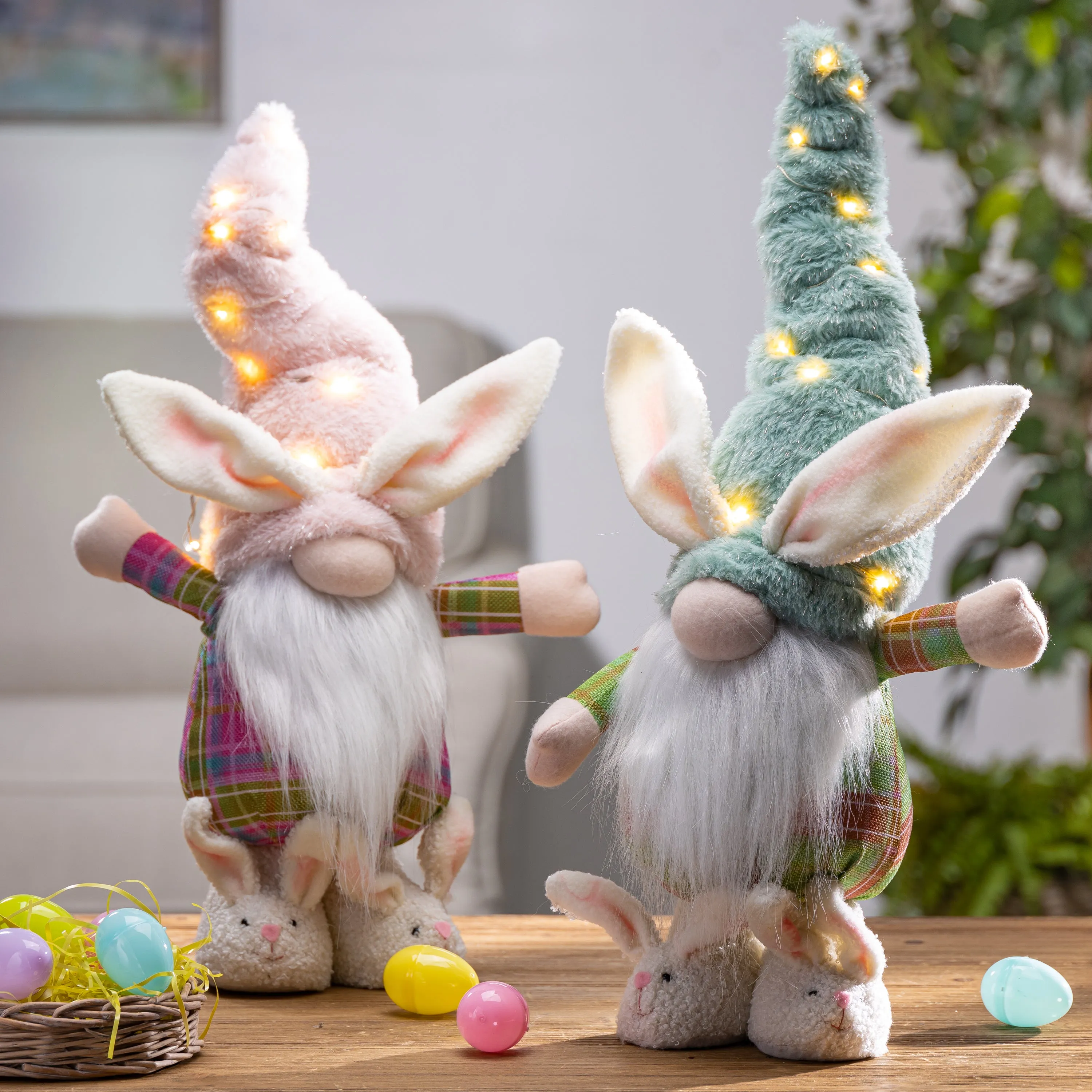 17 in. Illuminating Standing Easter Bunny Gnome