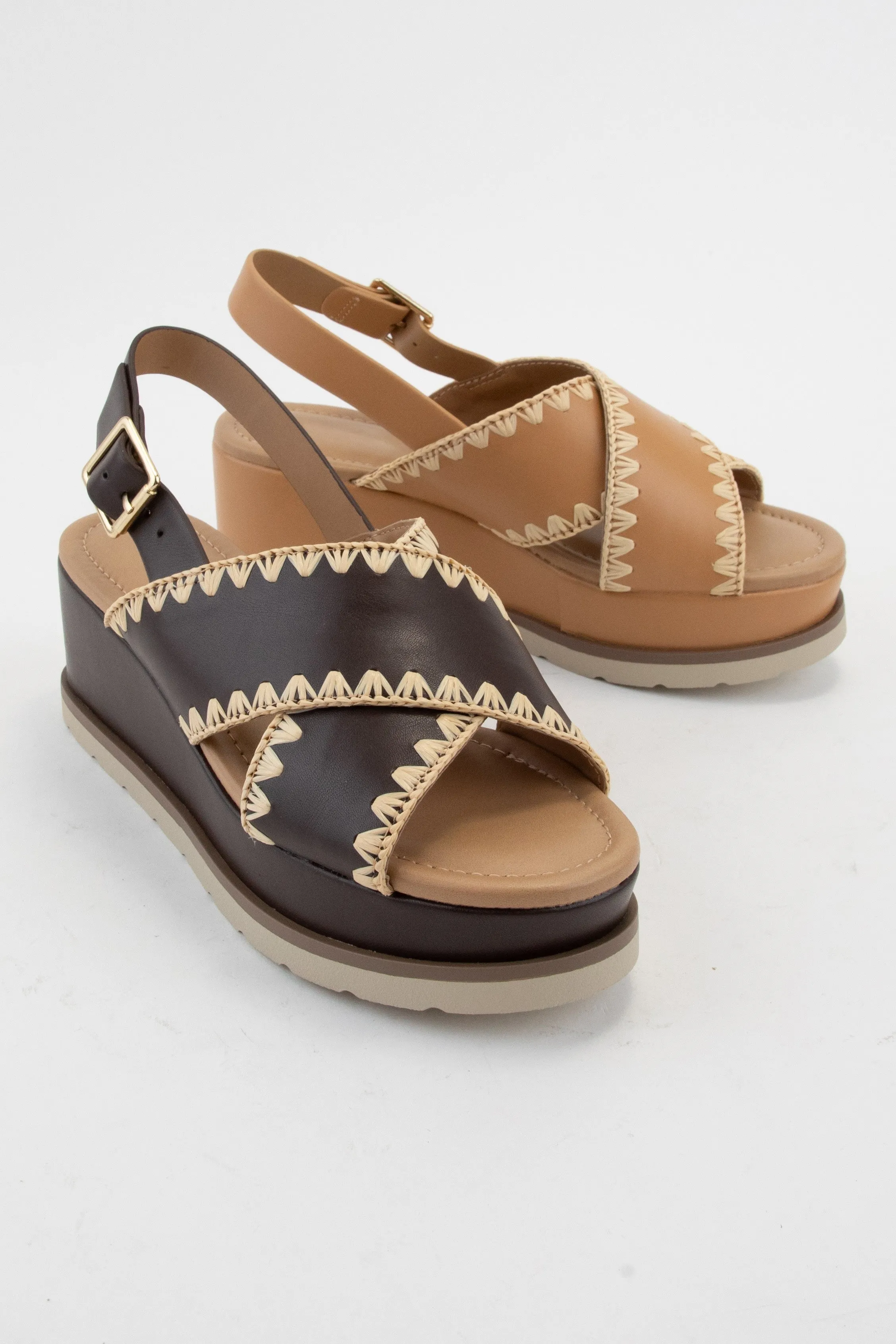 Blanket Stitching Cross Strap Sandal