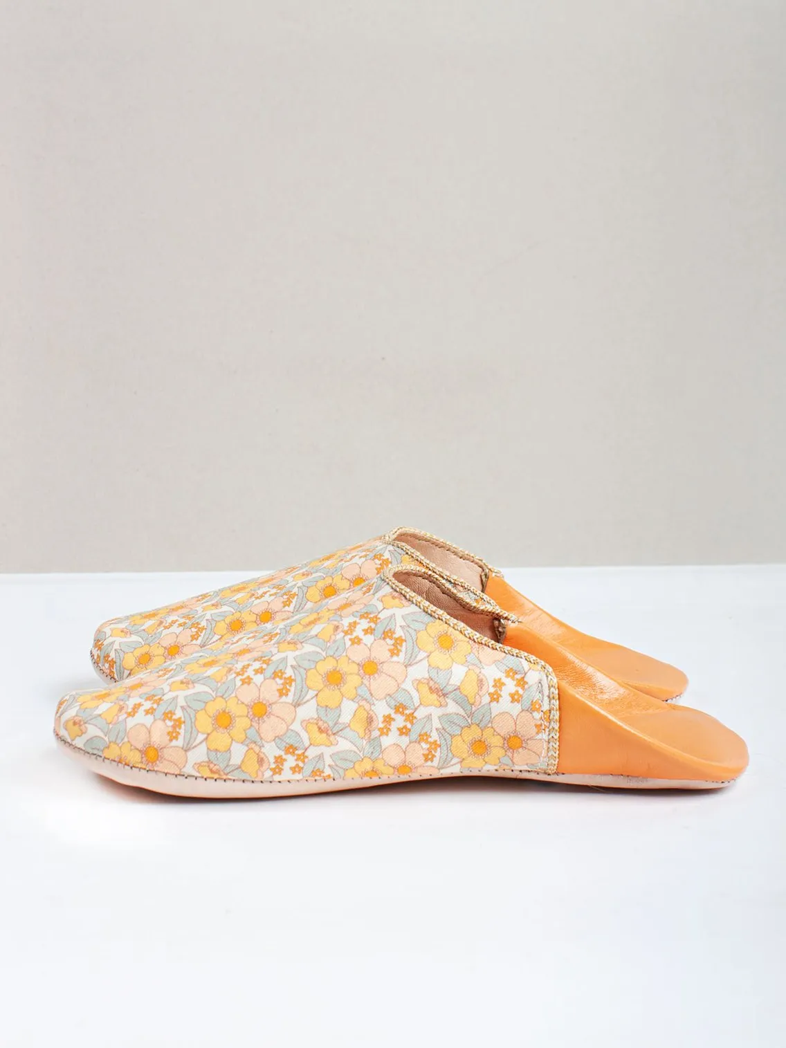 Bohemia Floral Fabric Babouche Slippers, Honey Floral