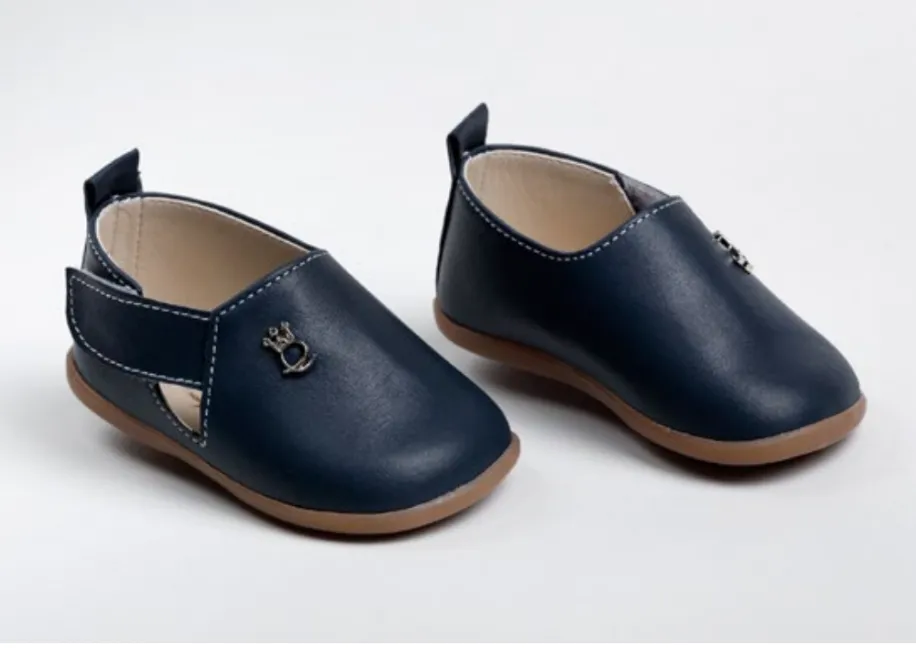 Boys Navy Leather Bootie