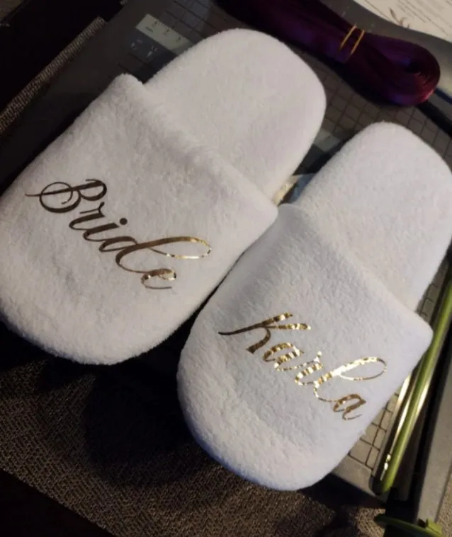 Custom Bride Bridesmaid Slippers Fluffy | Personalized Bridesmaid Gifts | Bachelorette Party | Wedding Gifts | Bridal Shower | Indoor Shoes