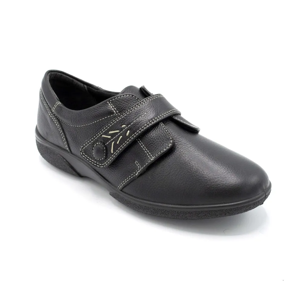 DB Healey/Rory - Ladies Wider Fit Velcro Close Shoe - 2V(2E-4E) Fitting - Black