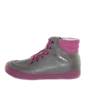 D.D. Step Big Kid Girl High-Top Shoes Grey With Pink - Supportive Leather From Europe Kids Orthopedic