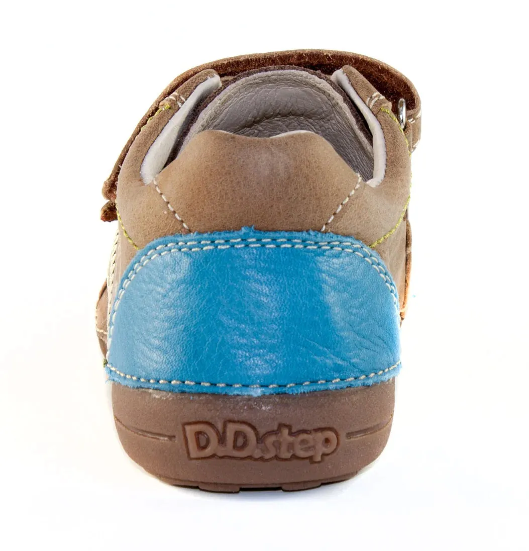 D.D. Step Little/Big Kid Boy Shoes Brown With Blue And Green Stripe - Supportive Leather From Europe Kids Orthopedic