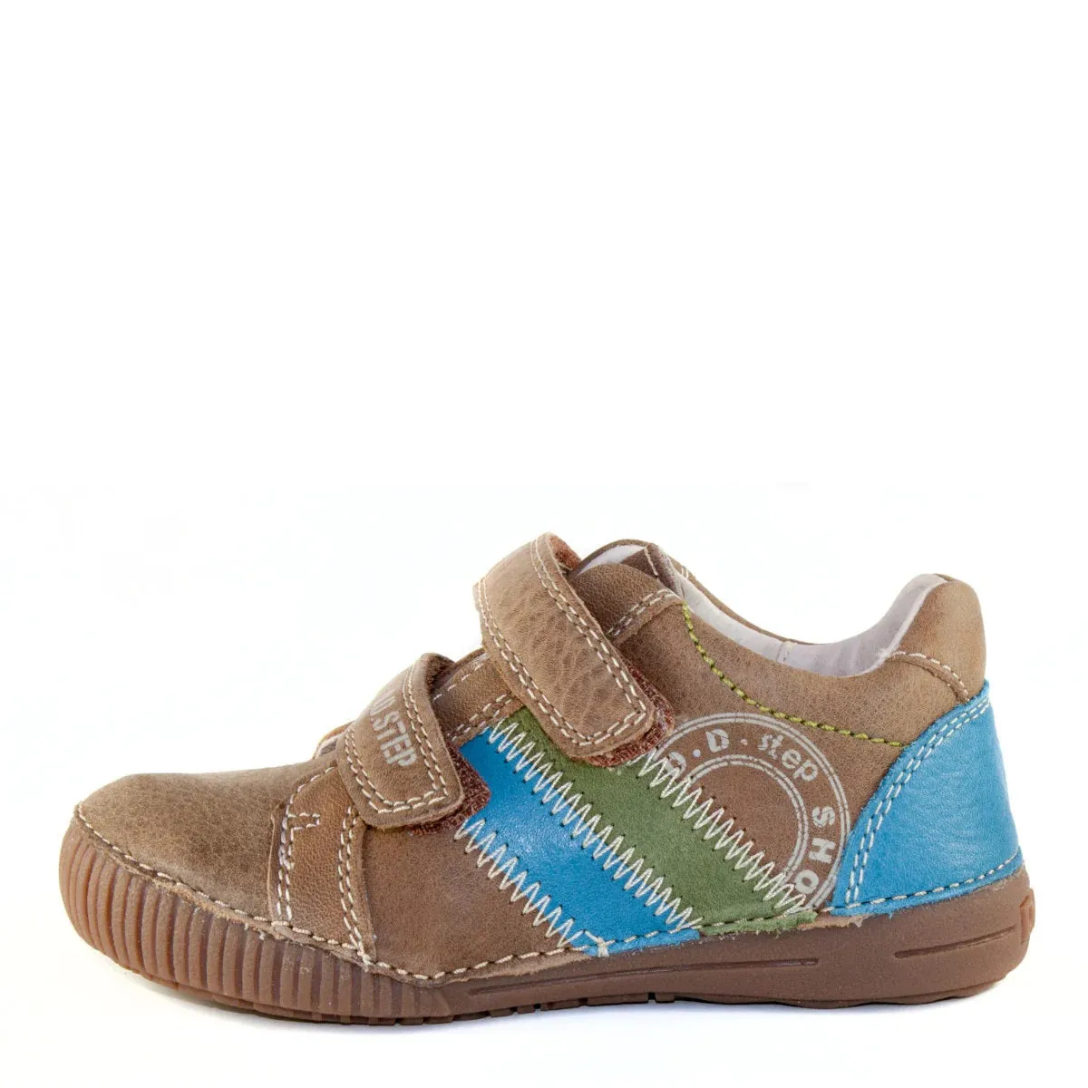 D.D. Step Little/Big Kid Boy Shoes Brown With Blue And Green Stripe - Supportive Leather From Europe Kids Orthopedic