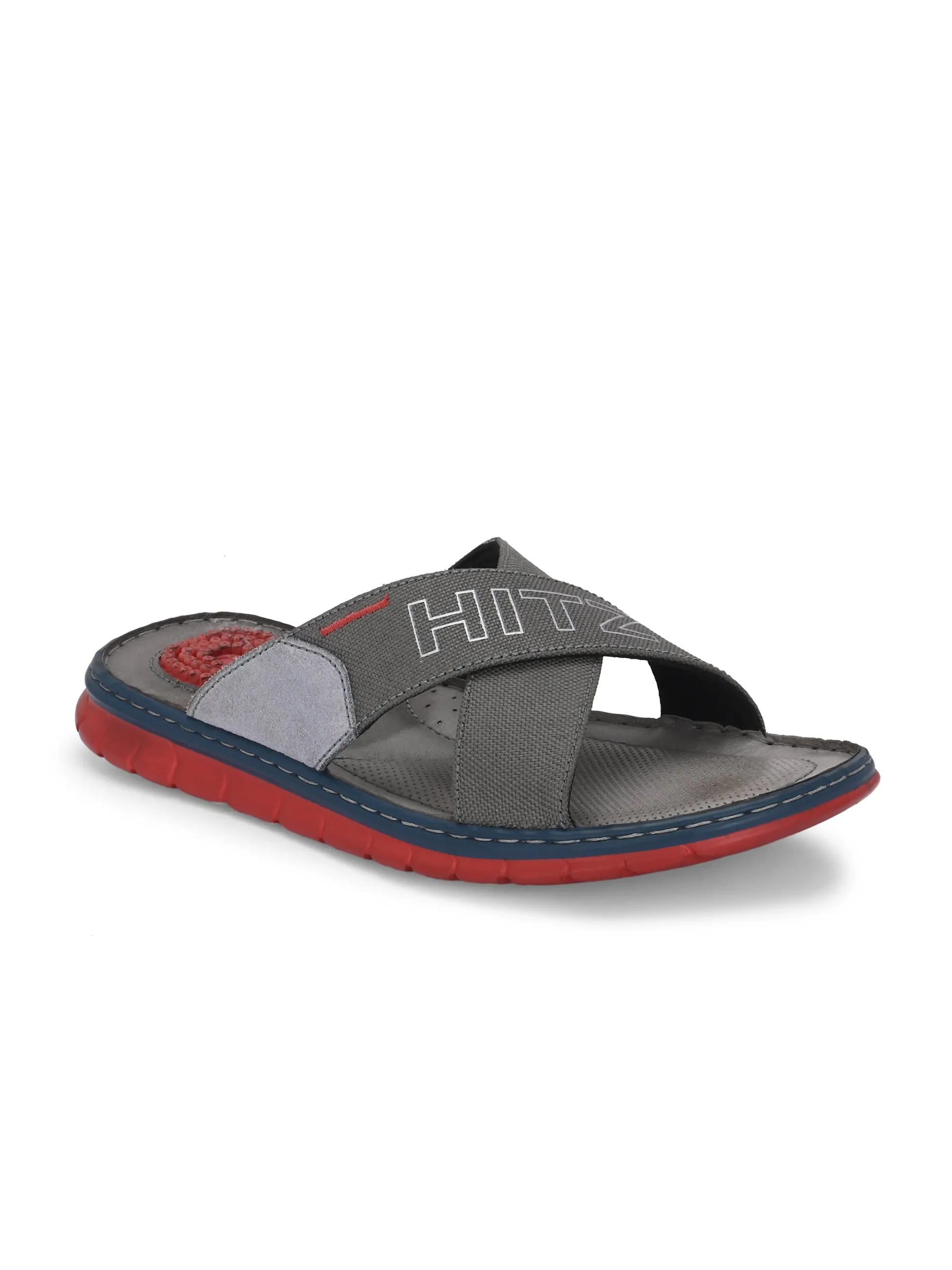 Hitz Men's Grey Fabric Casual Slipper