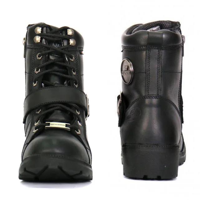 Hot Leathers BTL1004 Ladies 6-inch Black Lace-Up Leather Boots with Buckle Strap