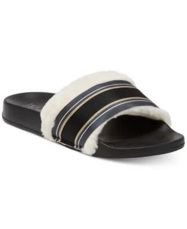 INC International Concepts Womens Faux Fur Varsity Slide Slippers