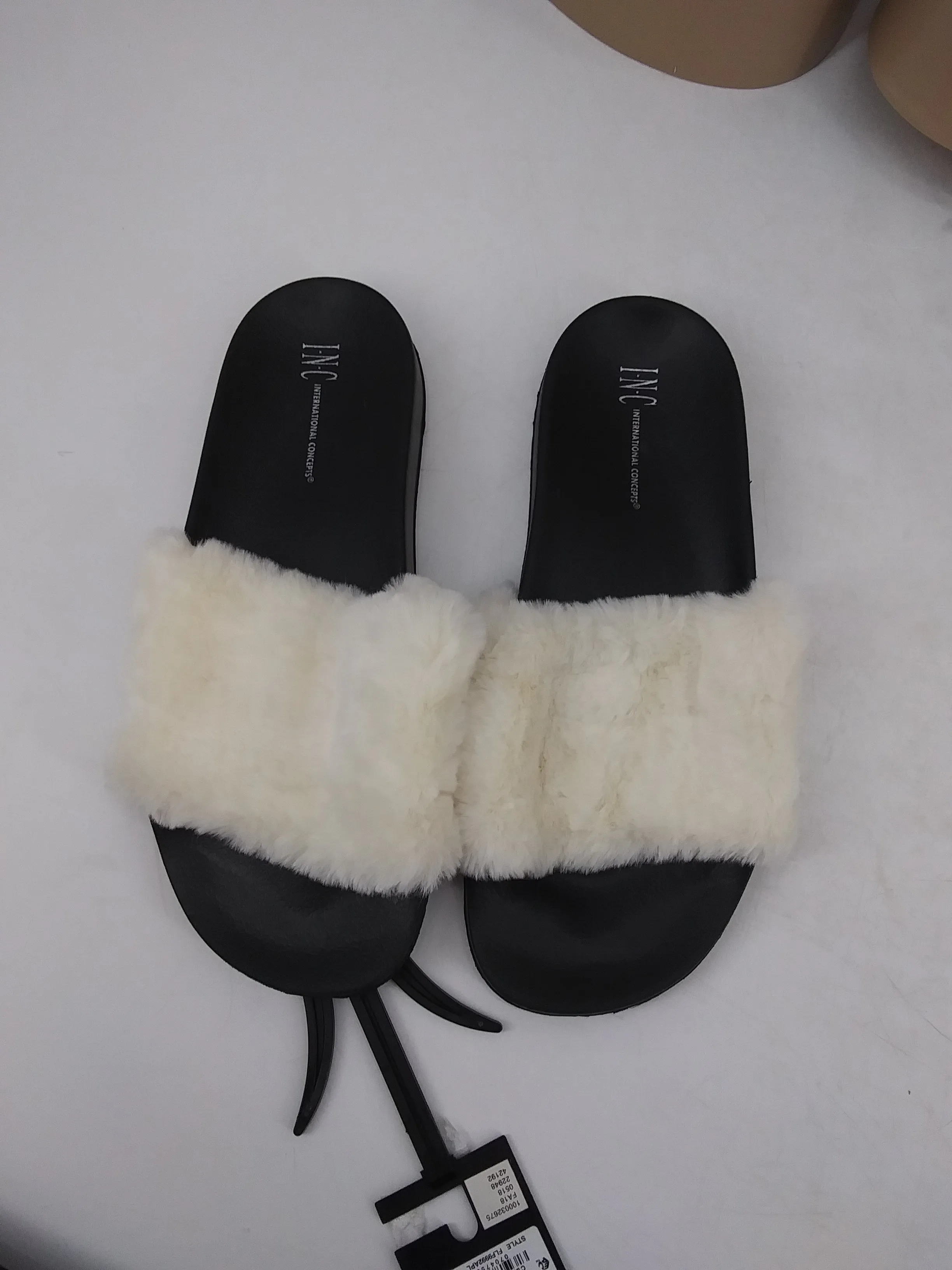 INC International Concepts Womens Faux Fur Varsity Slide Slippers