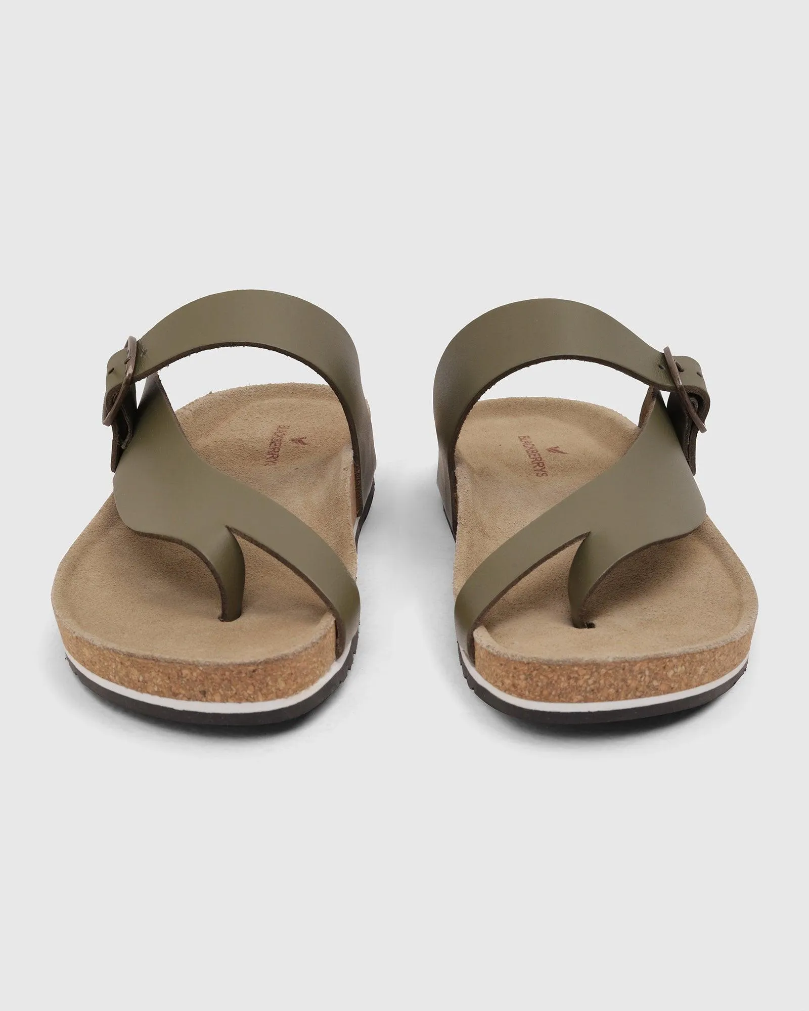 Leather Bottle Green Solid Sandals - Shophie