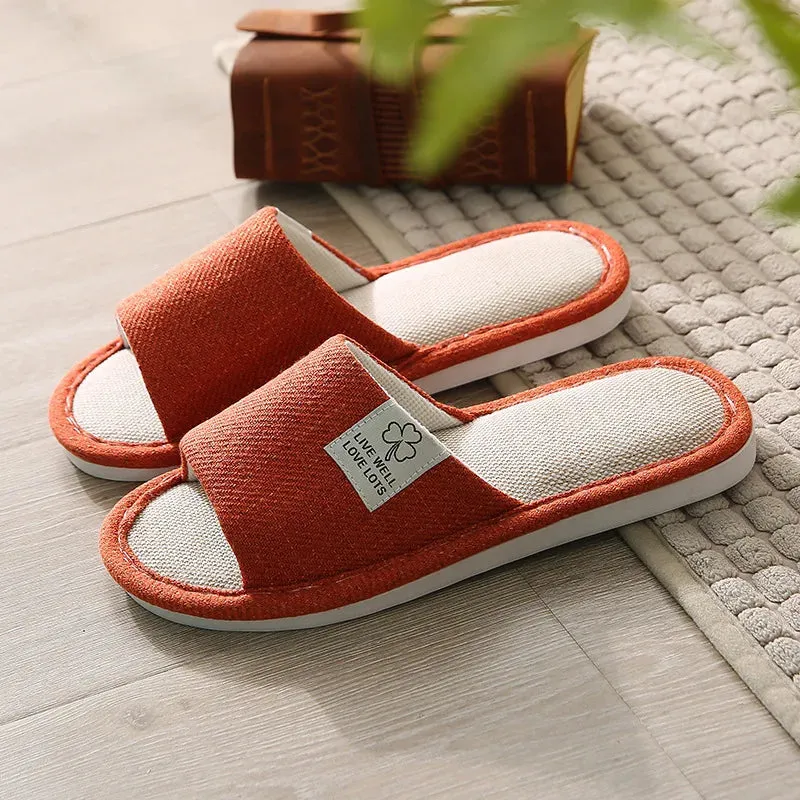 Linen Slippers Indoor Women Men Slides Linen Couples Anti-Slip Home Breathable Shoes Indoor Sandals Shoes Comfortable Flats