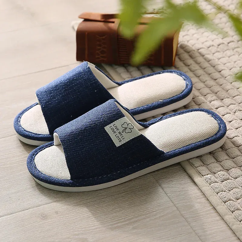 Linen Slippers Indoor Women Men Slides Linen Couples Anti-Slip Home Breathable Shoes Indoor Sandals Shoes Comfortable Flats