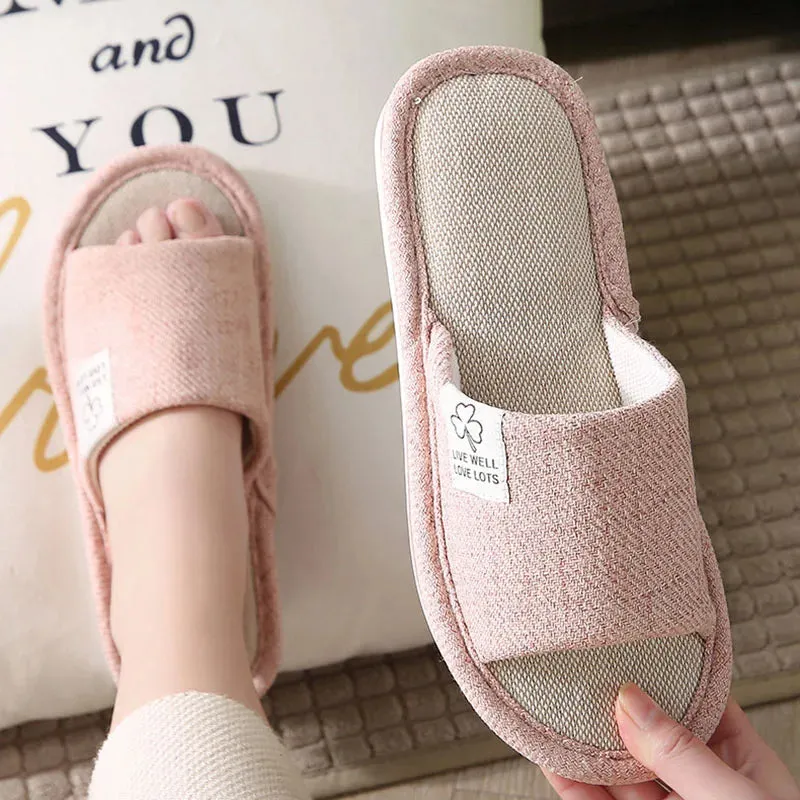 Linen Slippers Indoor Women Men Slides Linen Couples Anti-Slip Home Breathable Shoes Indoor Sandals Shoes Comfortable Flats