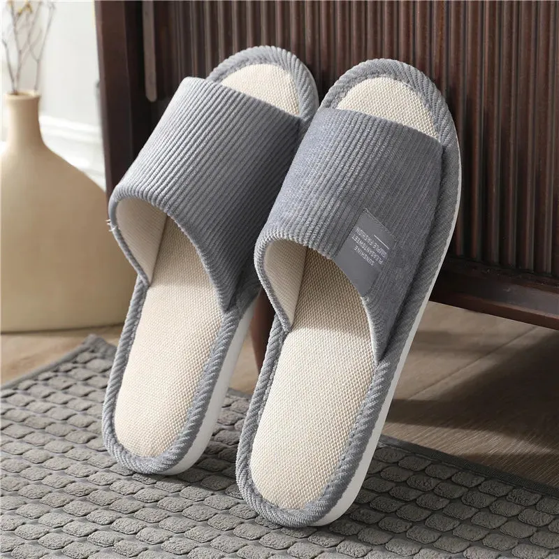 Linen Slippers Indoor Women Men Slides Linen Couples Anti-Slip Home Breathable Shoes Indoor Sandals Shoes Comfortable Flats