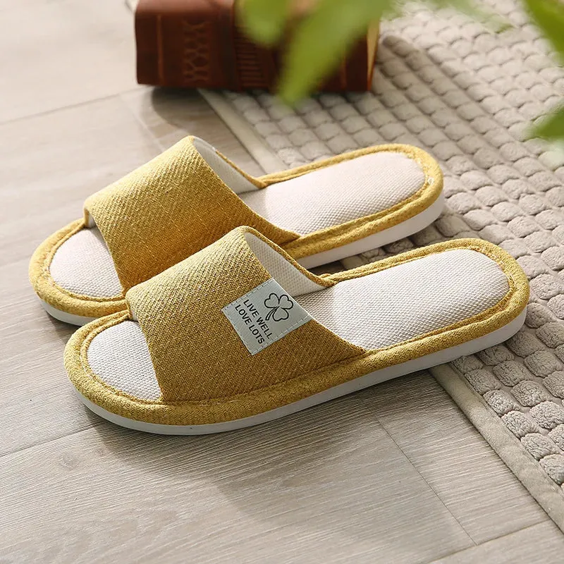 Linen Slippers Indoor Women Men Slides Linen Couples Anti-Slip Home Breathable Shoes Indoor Sandals Shoes Comfortable Flats