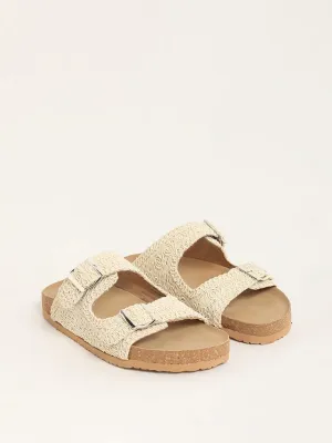 LUNA BLU Cream Crochet Strap Comfort Sandals