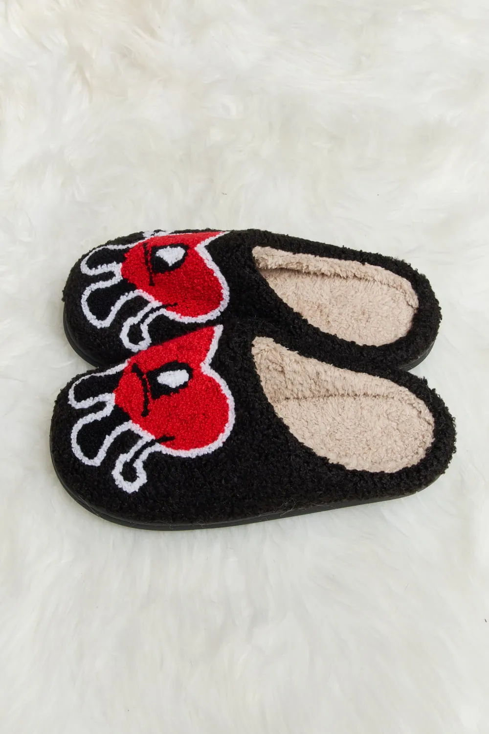 Melody Love Heart Print Plush Slippers