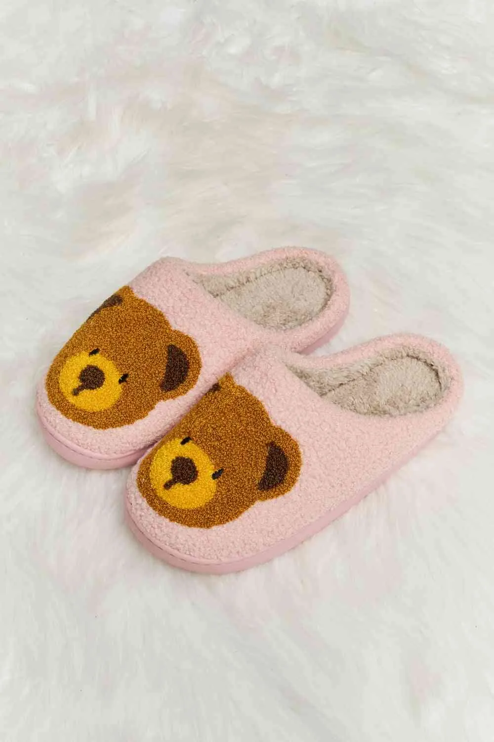 Melody Teddy Bear Print Plush Slide Slippers - 6 Colors