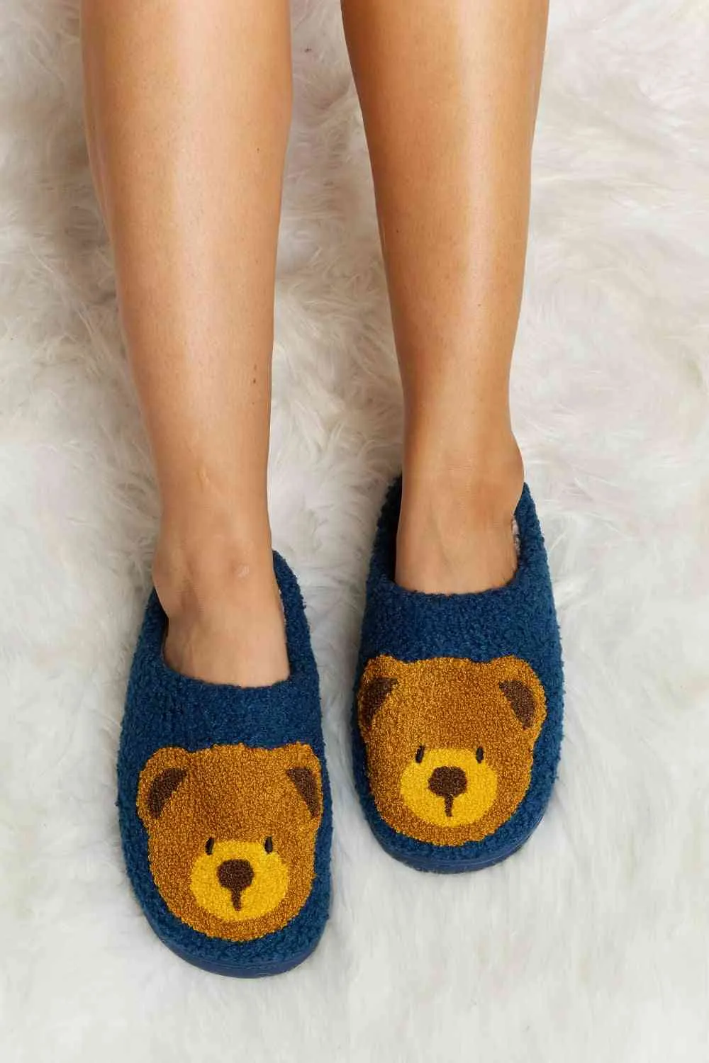 Melody Teddy Bear Print Plush Slide Slippers - 6 Colors