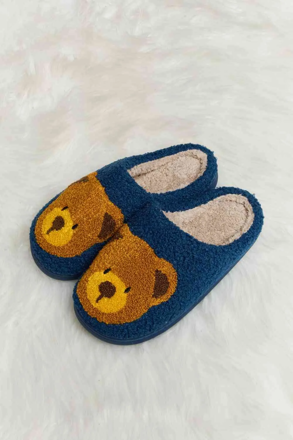 Melody Teddy Bear Print Plush Slide Slippers - 6 Colors