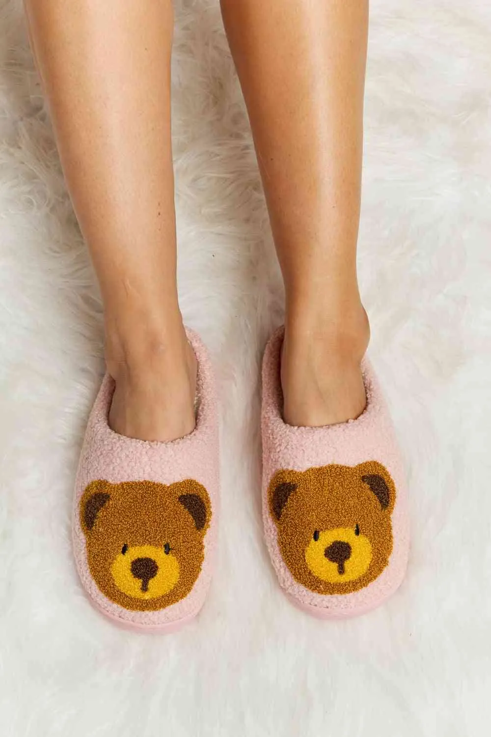 Melody Teddy Bear Print Plush Slide Slippers - 6 Colors