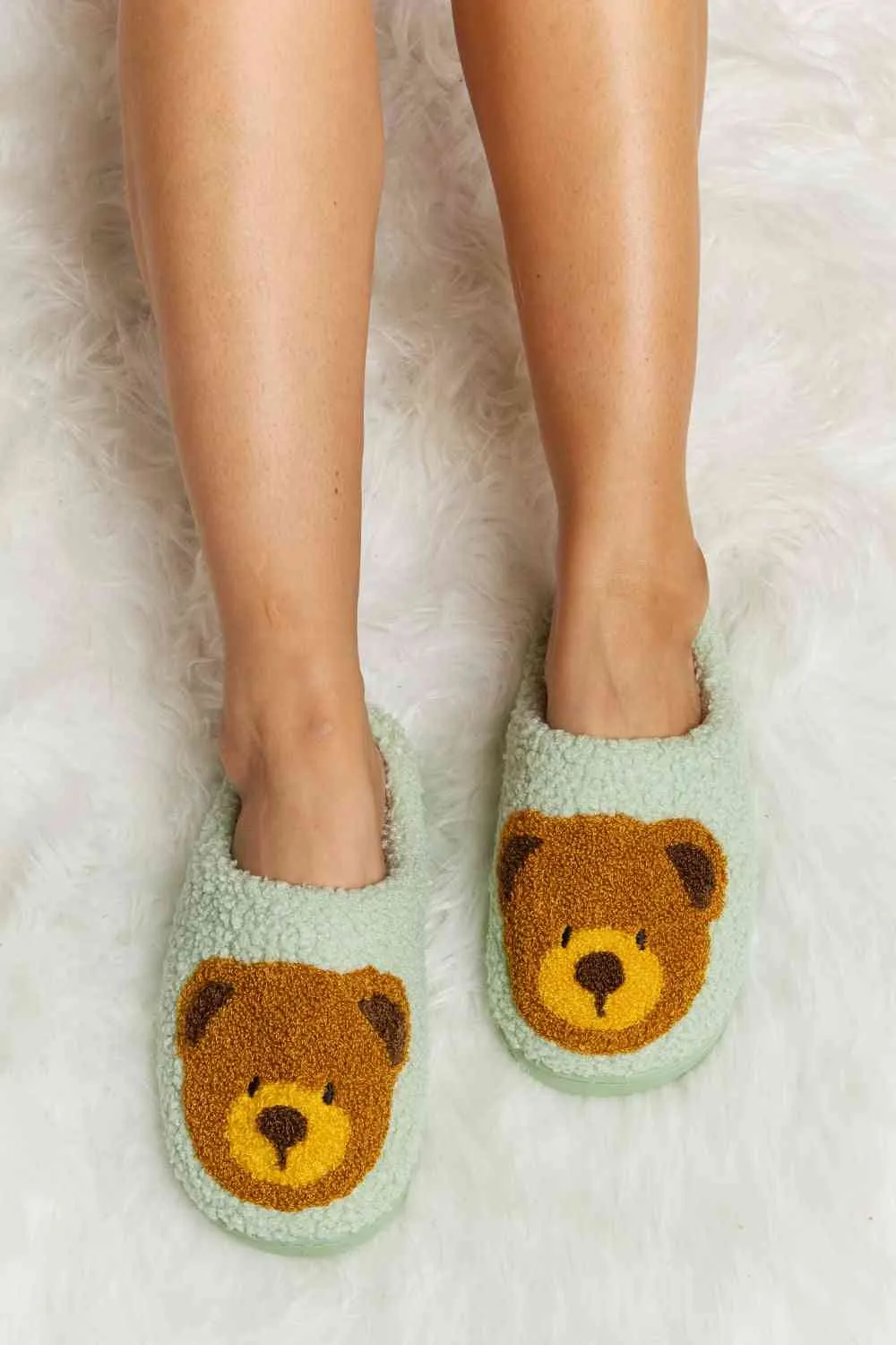 Melody Teddy Bear Print Plush Slide Slippers - 6 Colors