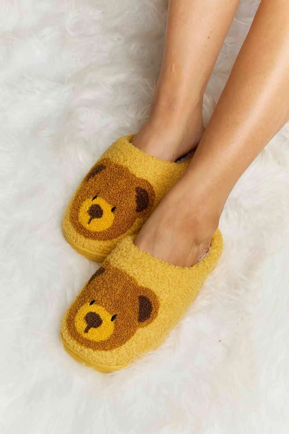 Melody Teddy Bear Print Plush Slide Slippers - 6 Colors