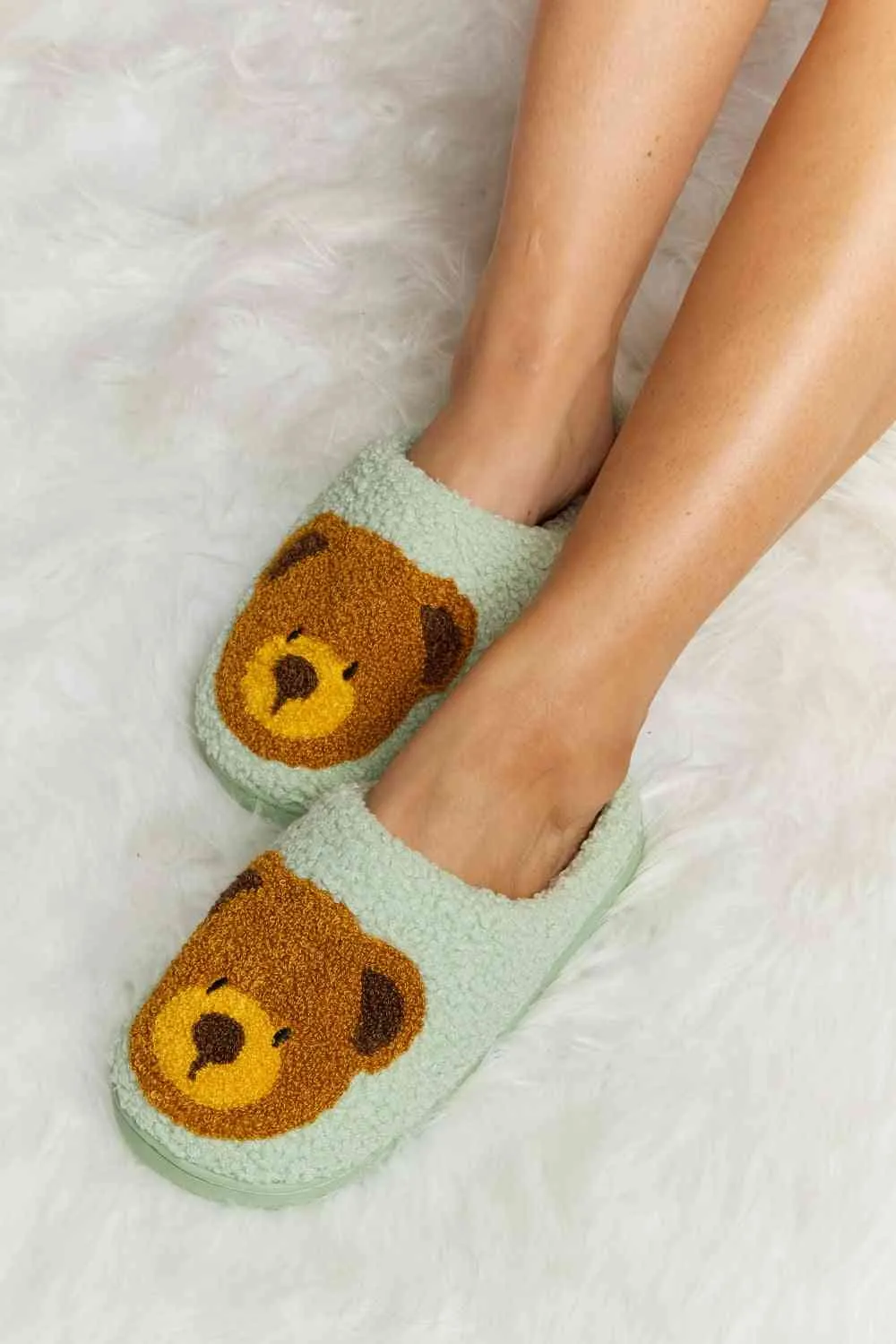 Melody Teddy Bear Print Plush Slide Slippers - 6 Colors