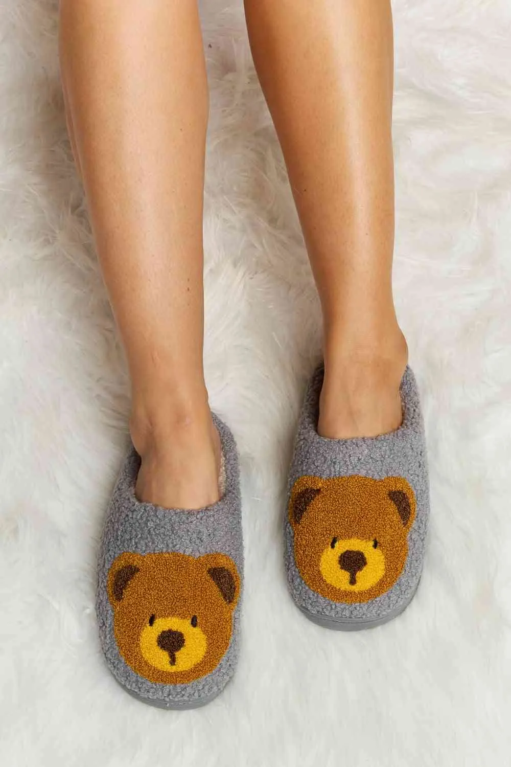 Melody Teddy Bear Print Plush Slide Slippers - 6 Colors