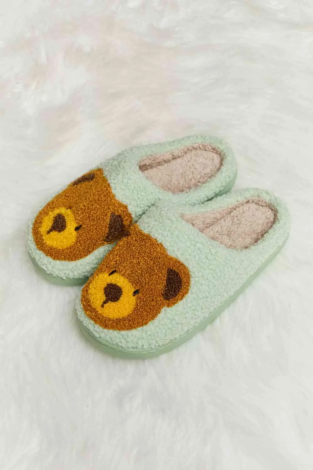 Melody Teddy Bear Print Plush Slide Slippers - 6 Colors