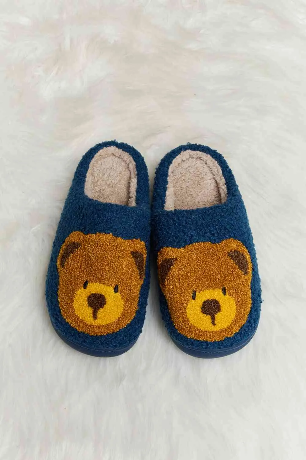 Melody Teddy Bear Print Plush Slide Slippers - 6 Colors