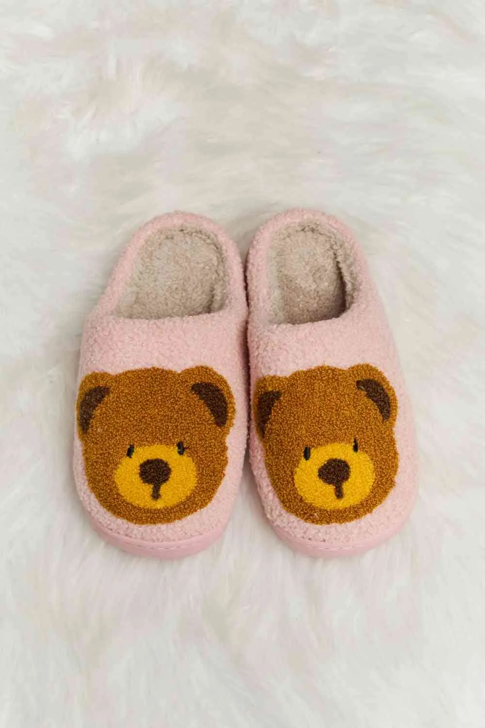 Melody Teddy Bear Print Plush Slide Slippers - 6 Colors