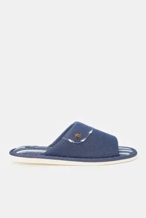 Men Blue Striped Denim Slippers