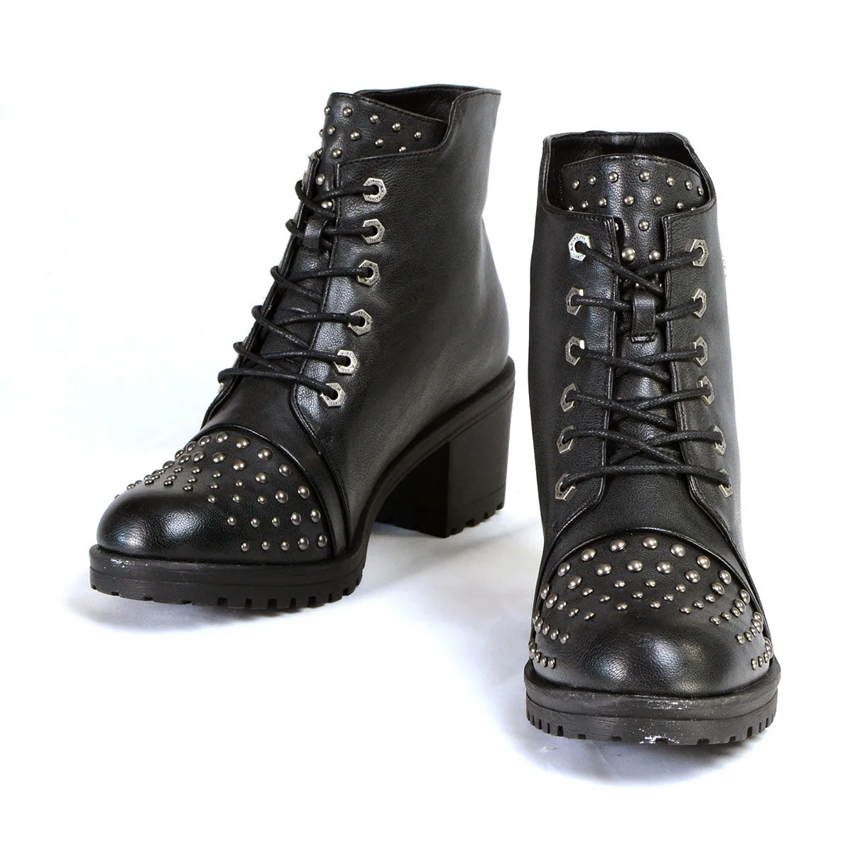 Milwaukee Leather MBL9426 Women's Distress Black Rocker Fashion Boots with Studded Instep