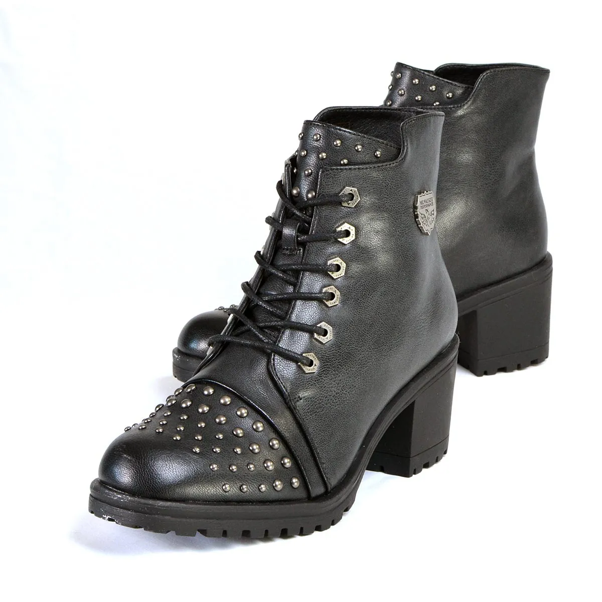 Milwaukee Leather MBL9426 Women's Distress Black Rocker Fashion Boots with Studded Instep