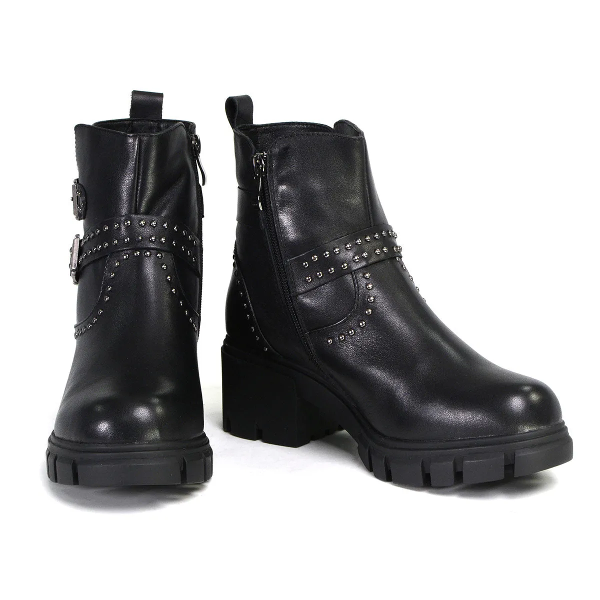 Milwaukee Leather MBL9446 Women's ‘Siren’ Premium Black Leather Studded Fashion Boots w/ Side Zippers