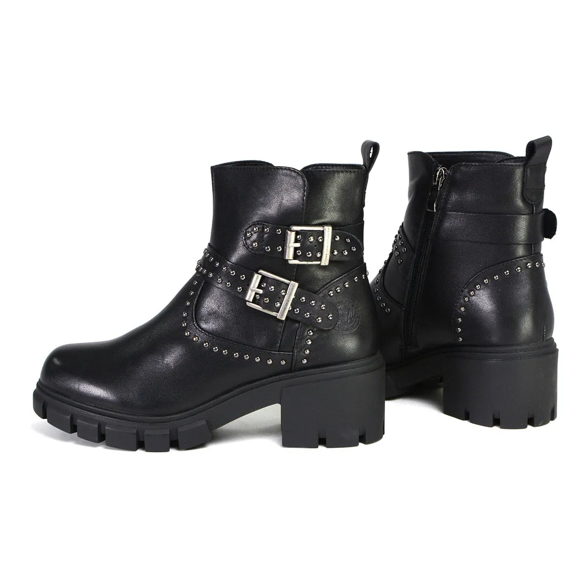 Milwaukee Leather MBL9446 Women's ‘Siren’ Premium Black Leather Studded Fashion Boots w/ Side Zippers