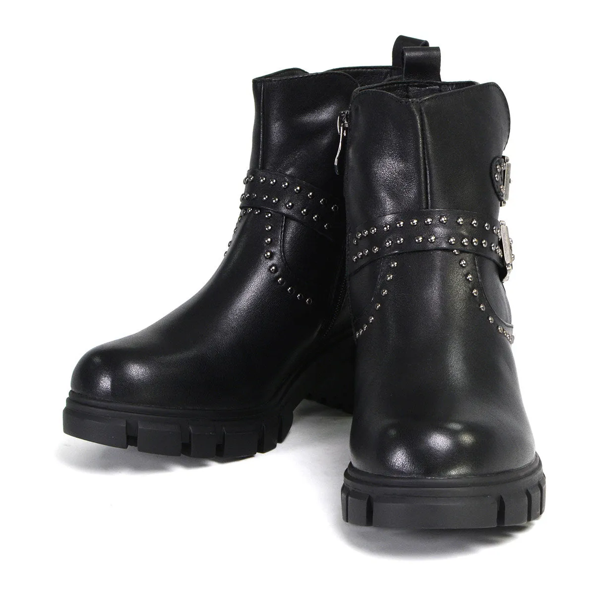 Milwaukee Leather MBL9446 Women's ‘Siren’ Premium Black Leather Studded Fashion Boots w/ Side Zippers