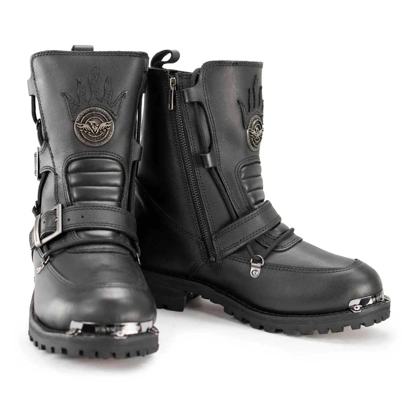 Milwaukee Leather MBM9076 Men’s Black Tactical Logger Leather Boots with Buckle Enhancement