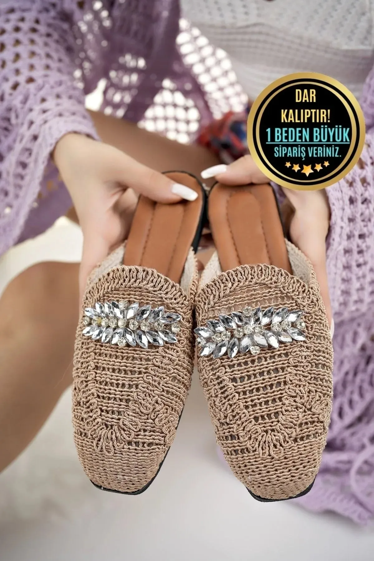 Modafırsat Women's Stone Tan Closed Casual Slippers