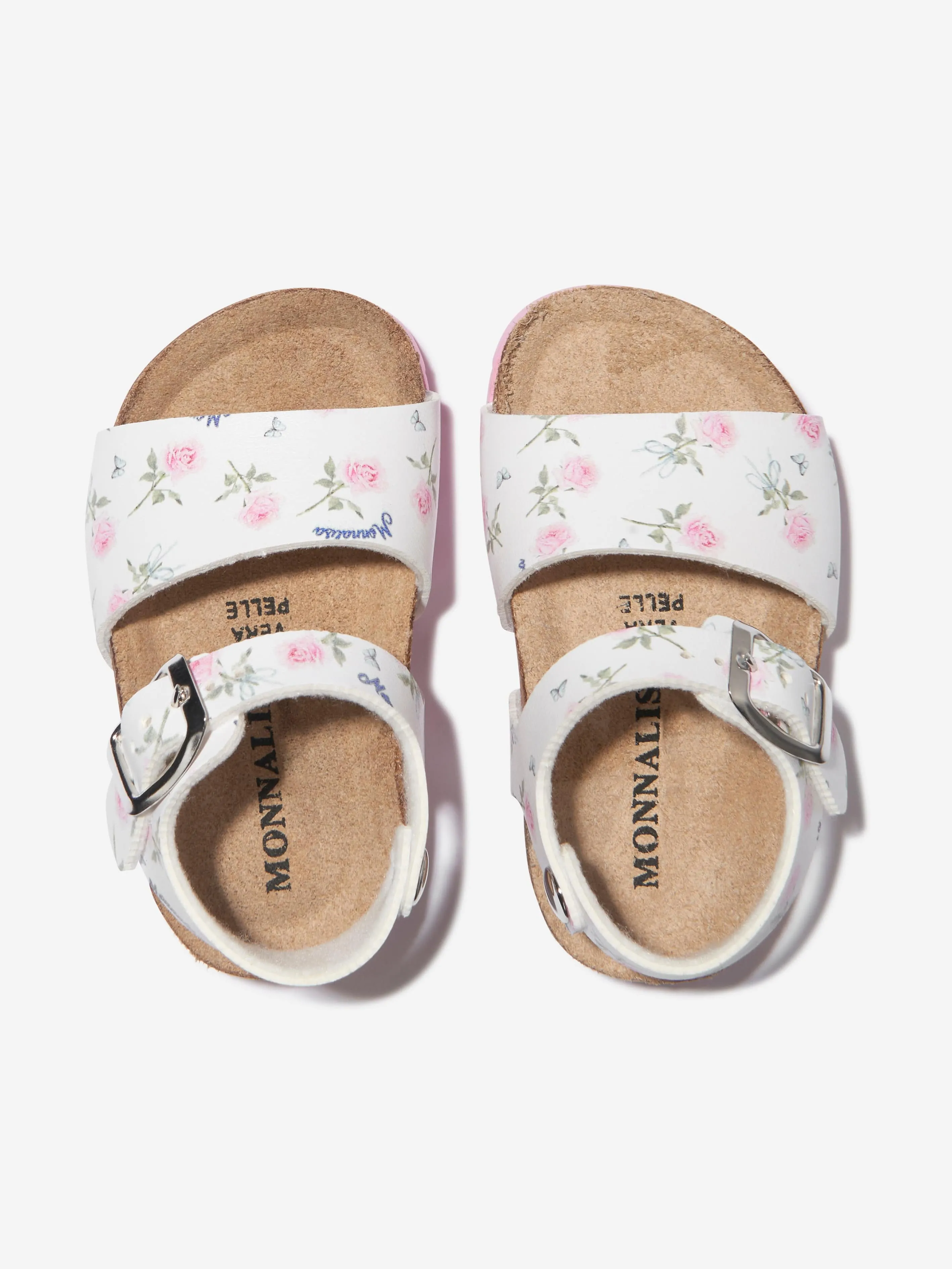 Monnalisa Girls Faux Leather Rose Print Sandals