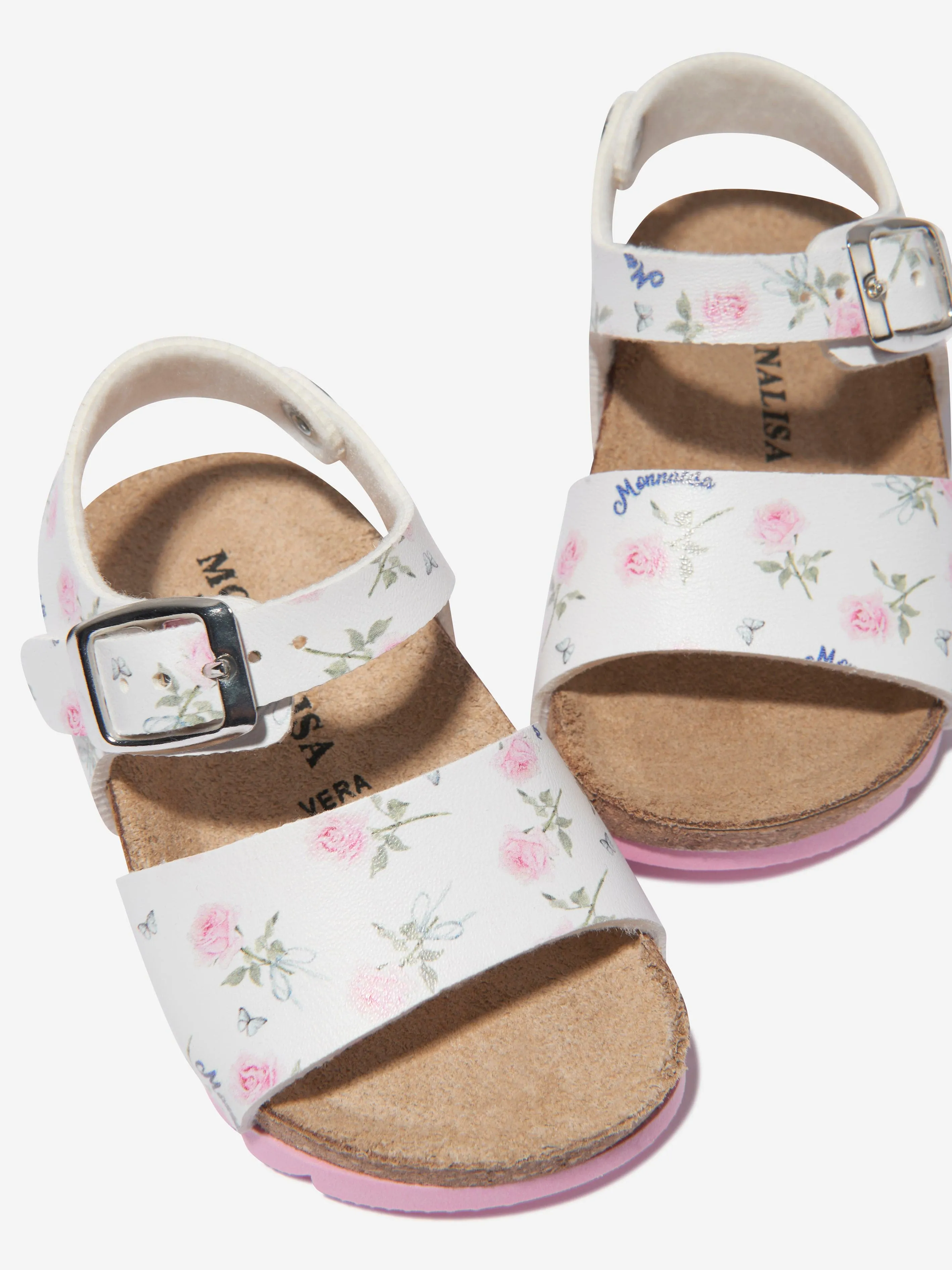 Monnalisa Girls Faux Leather Rose Print Sandals