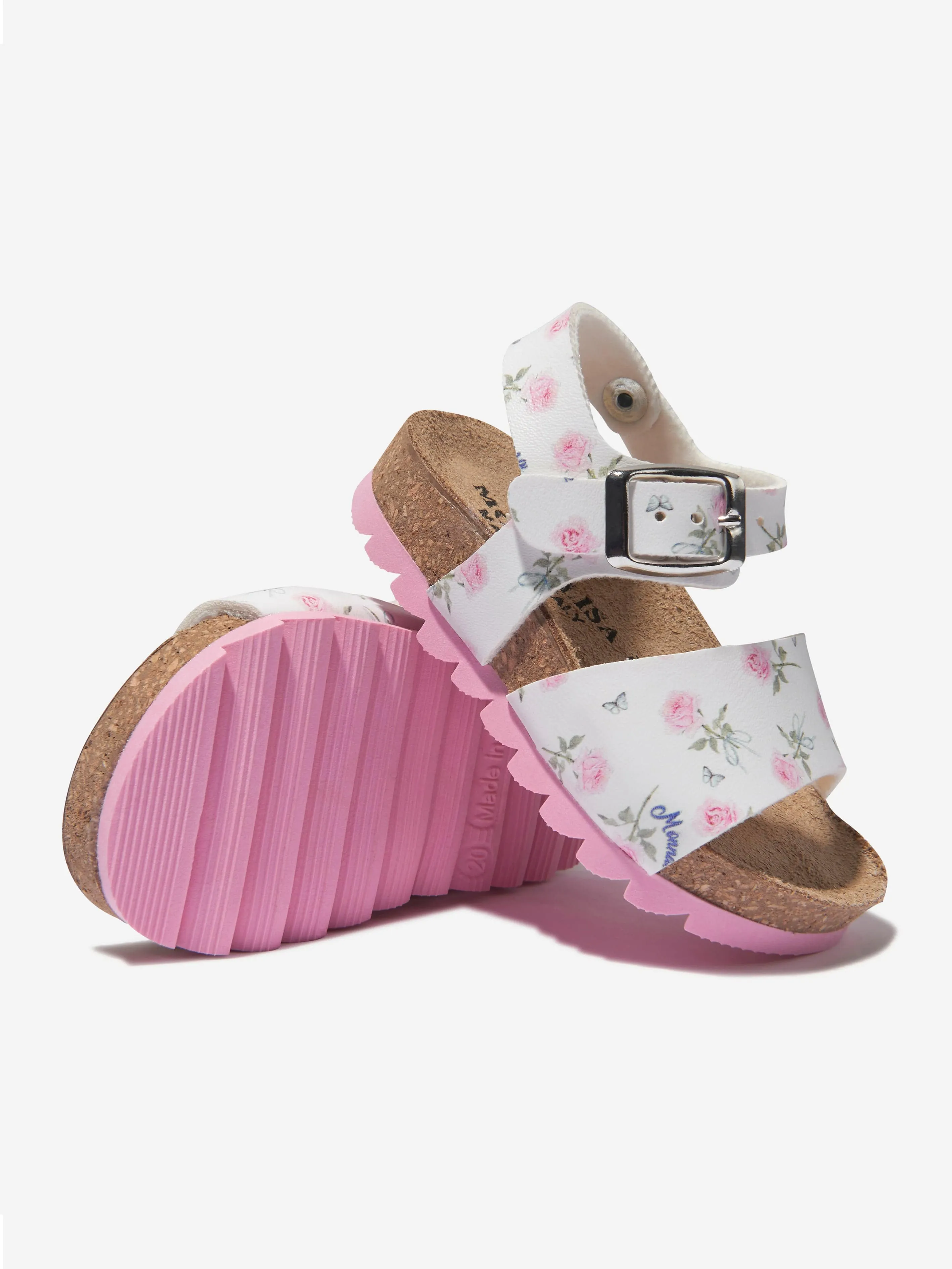 Monnalisa Girls Faux Leather Rose Print Sandals