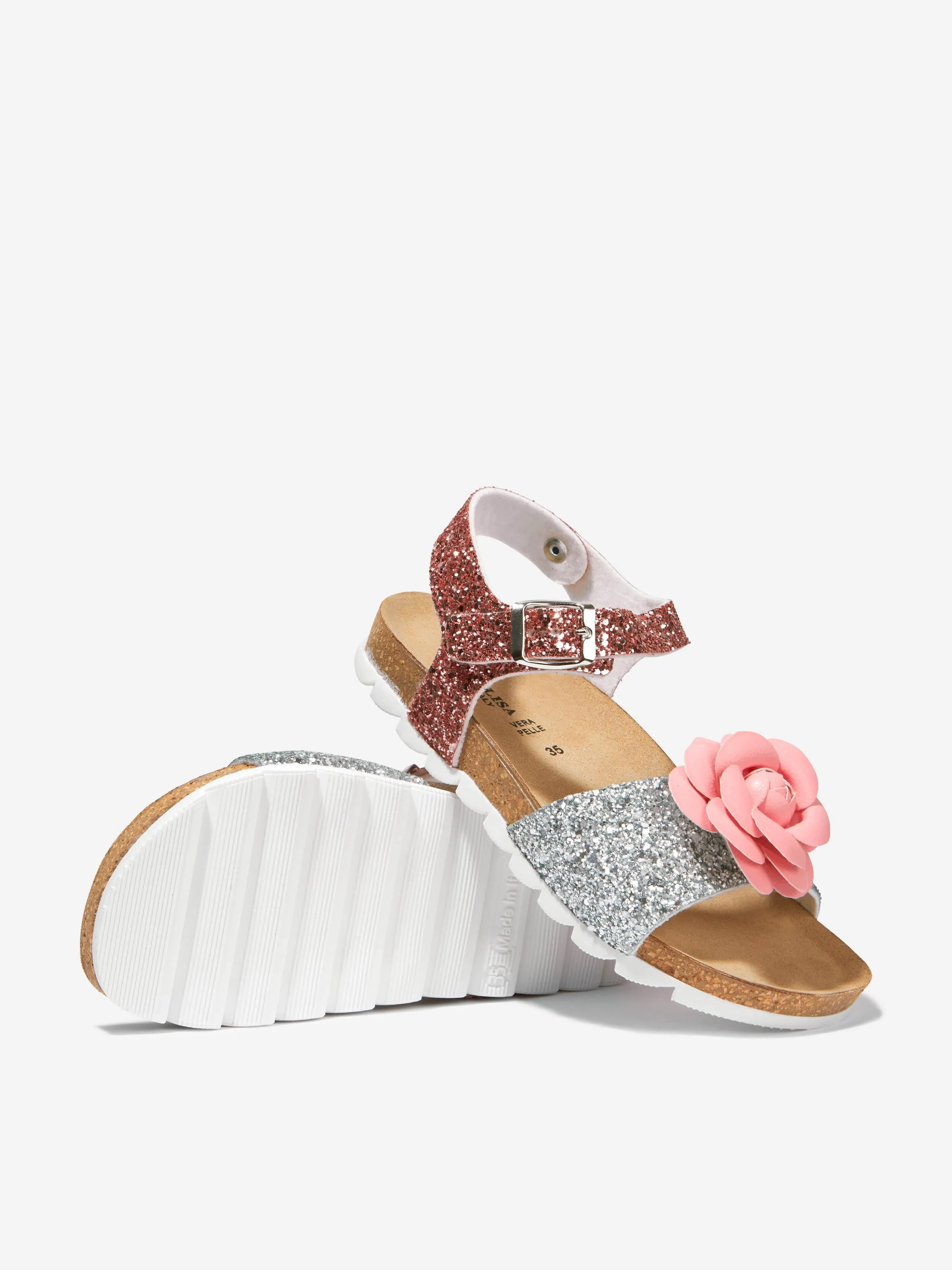 Monnalisa Girls Glitter Rose Sandals