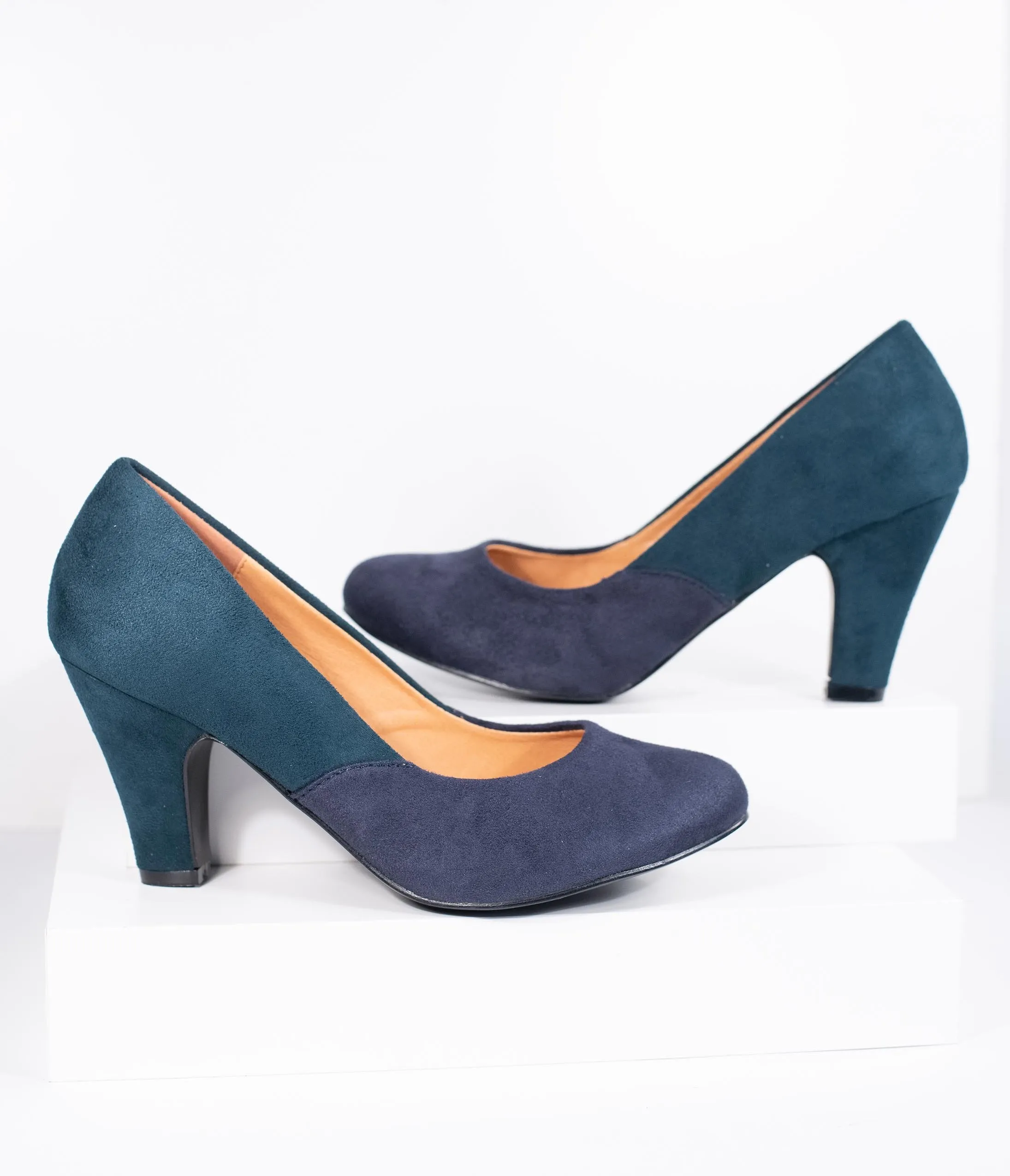 Navy & Teal Suede Two Tone Pumps