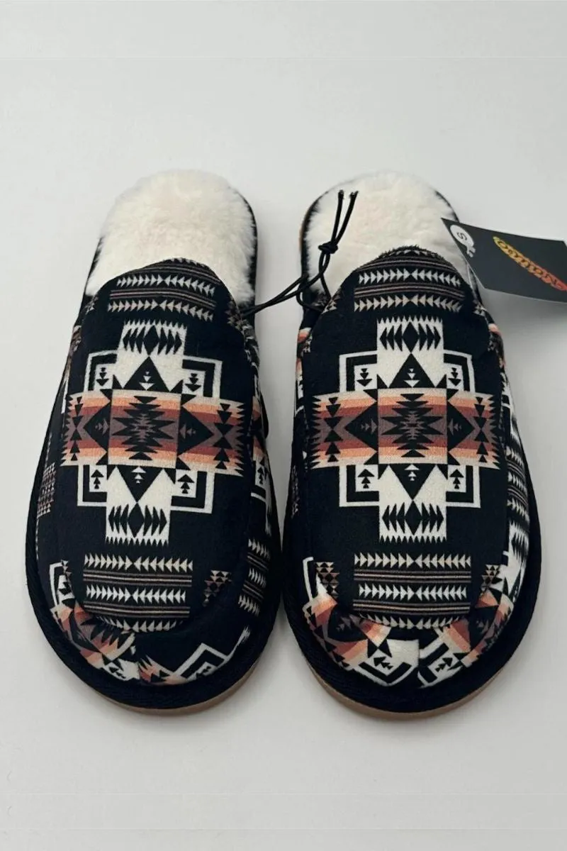 No Heel Wrap Indoor Slippers, Aztec