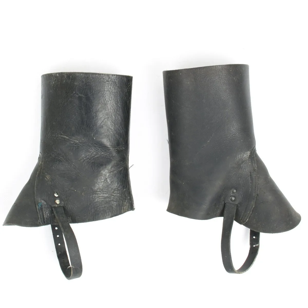 Original German 1930 Era Special Units Black Leather Boot Leggings- One Pair