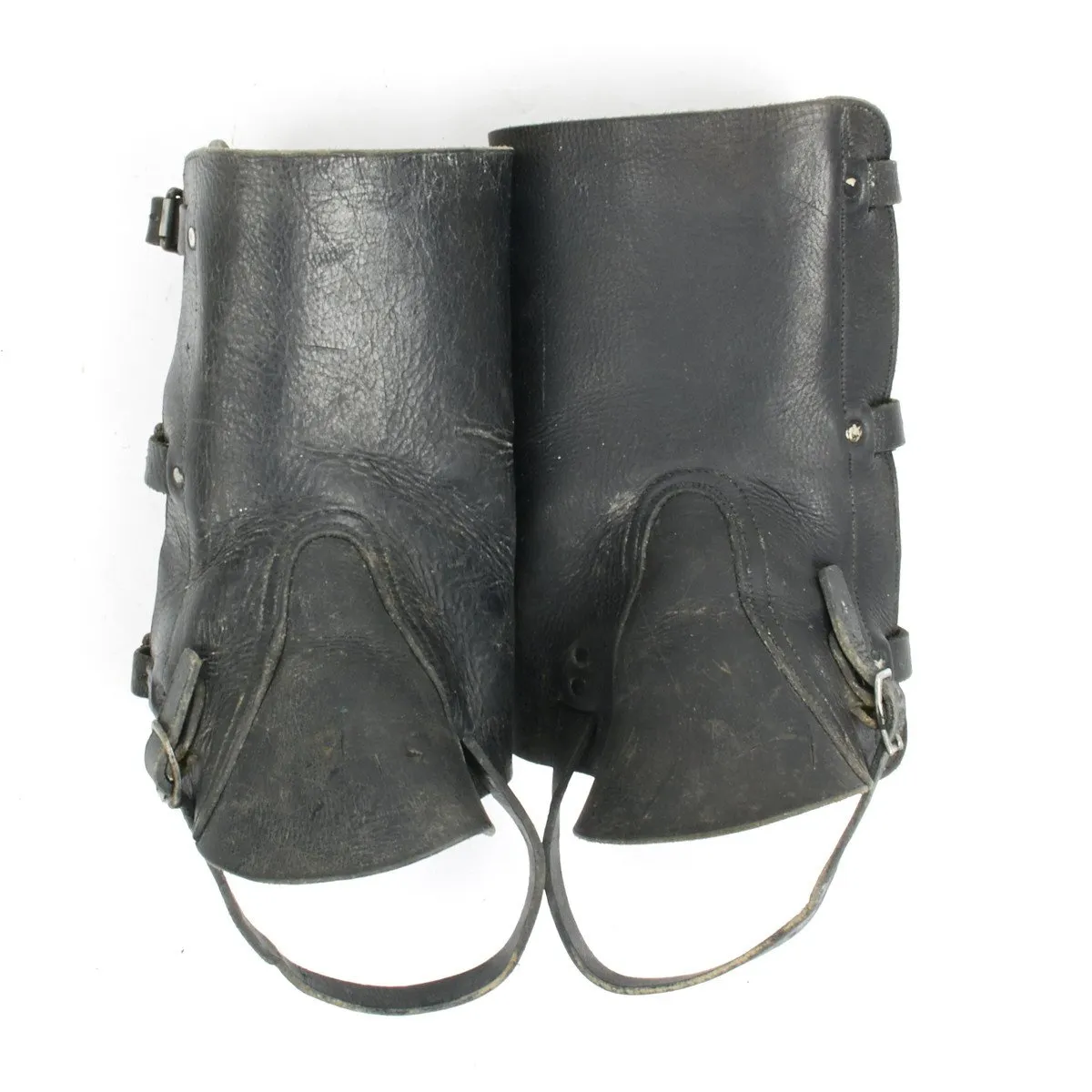 Original German 1930 Era Special Units Black Leather Boot Leggings- One Pair