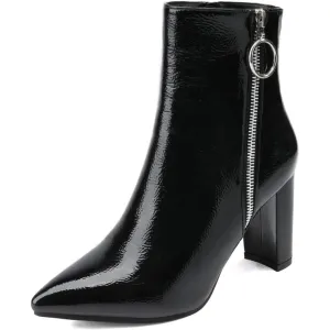 Pointed Pattern Zipper Heeled Boots