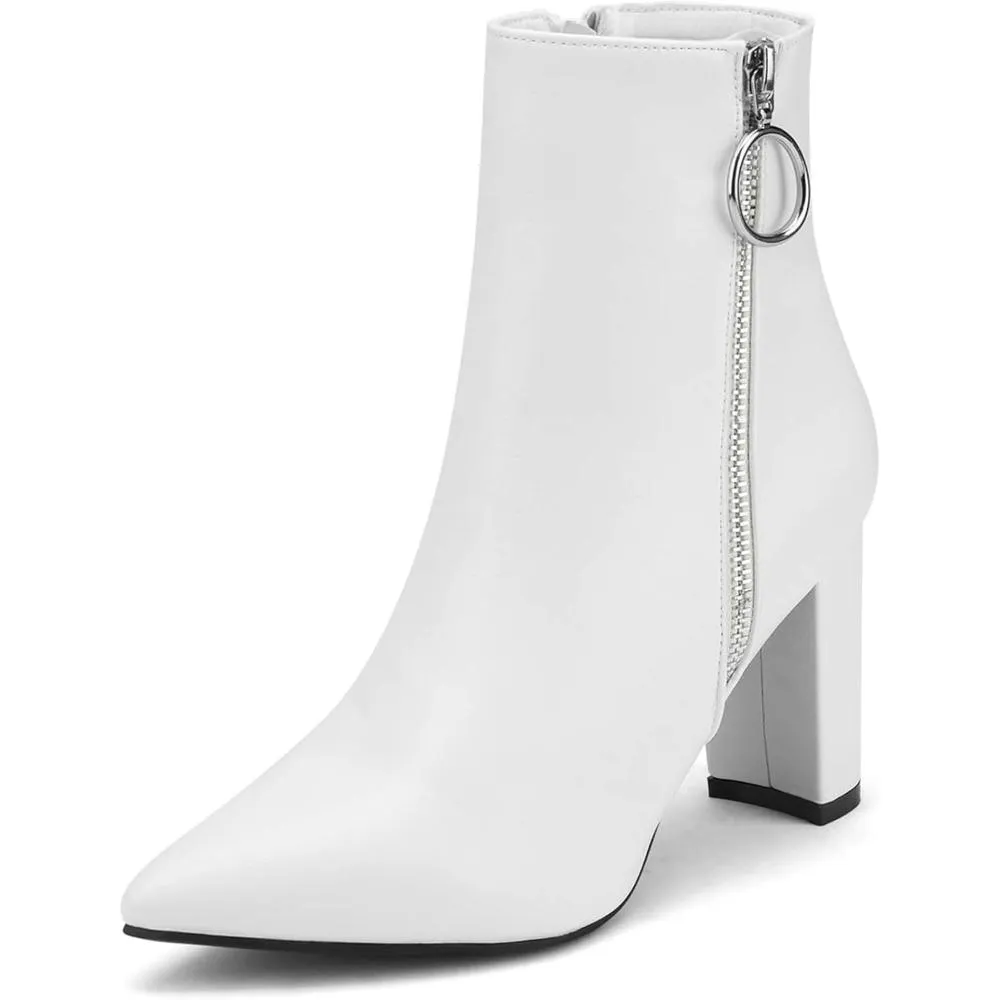 Pointed Pattern Zipper Heeled Boots